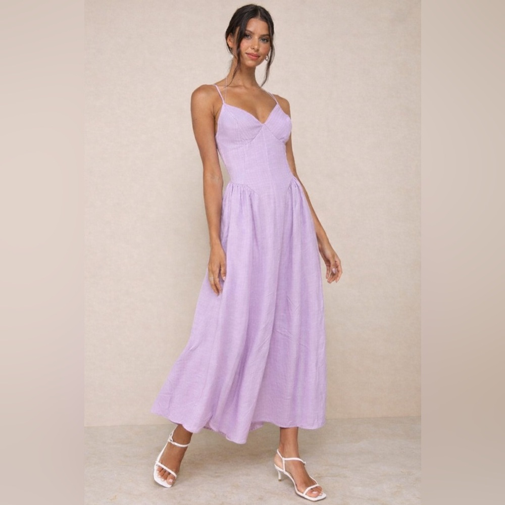 Japna Lilac Cotton Midi Dress XS Smocked Back Summer Sundress NWT